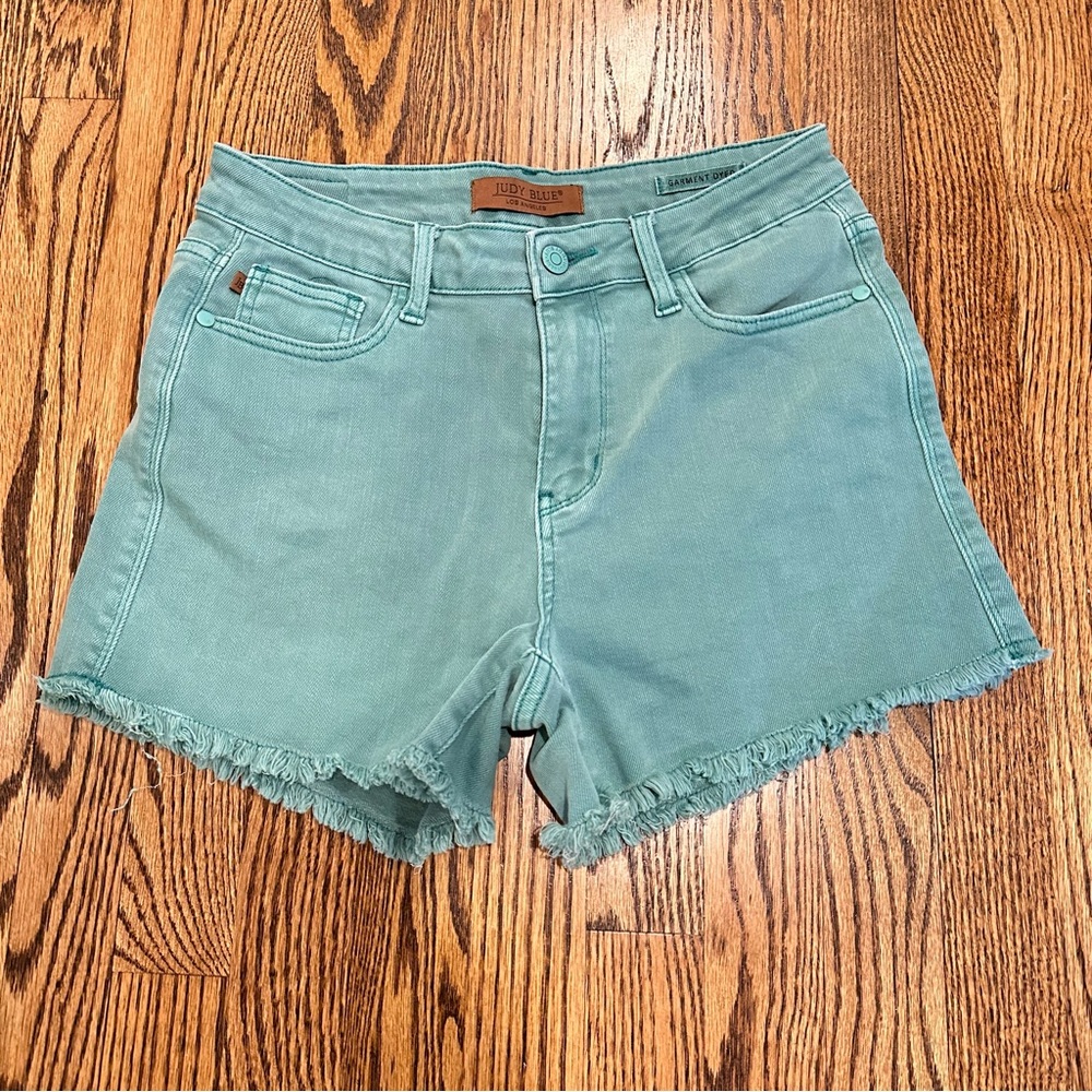 Judy Blue Denim Shorts Medium Green Cutoff Raw Hem M